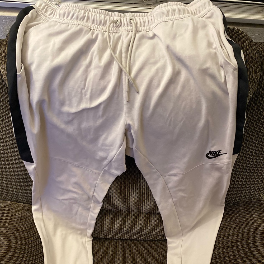 Nike White Jogger Pants with Black Leg Stripes